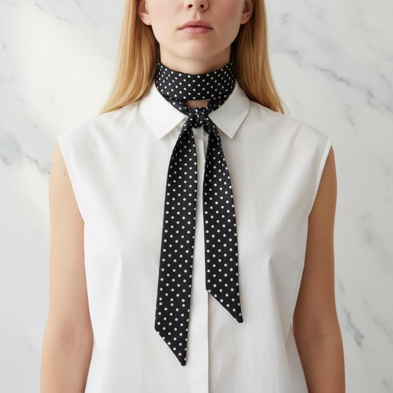 Women'S Korean Accessories - Écharpe en soie à pois tendance,