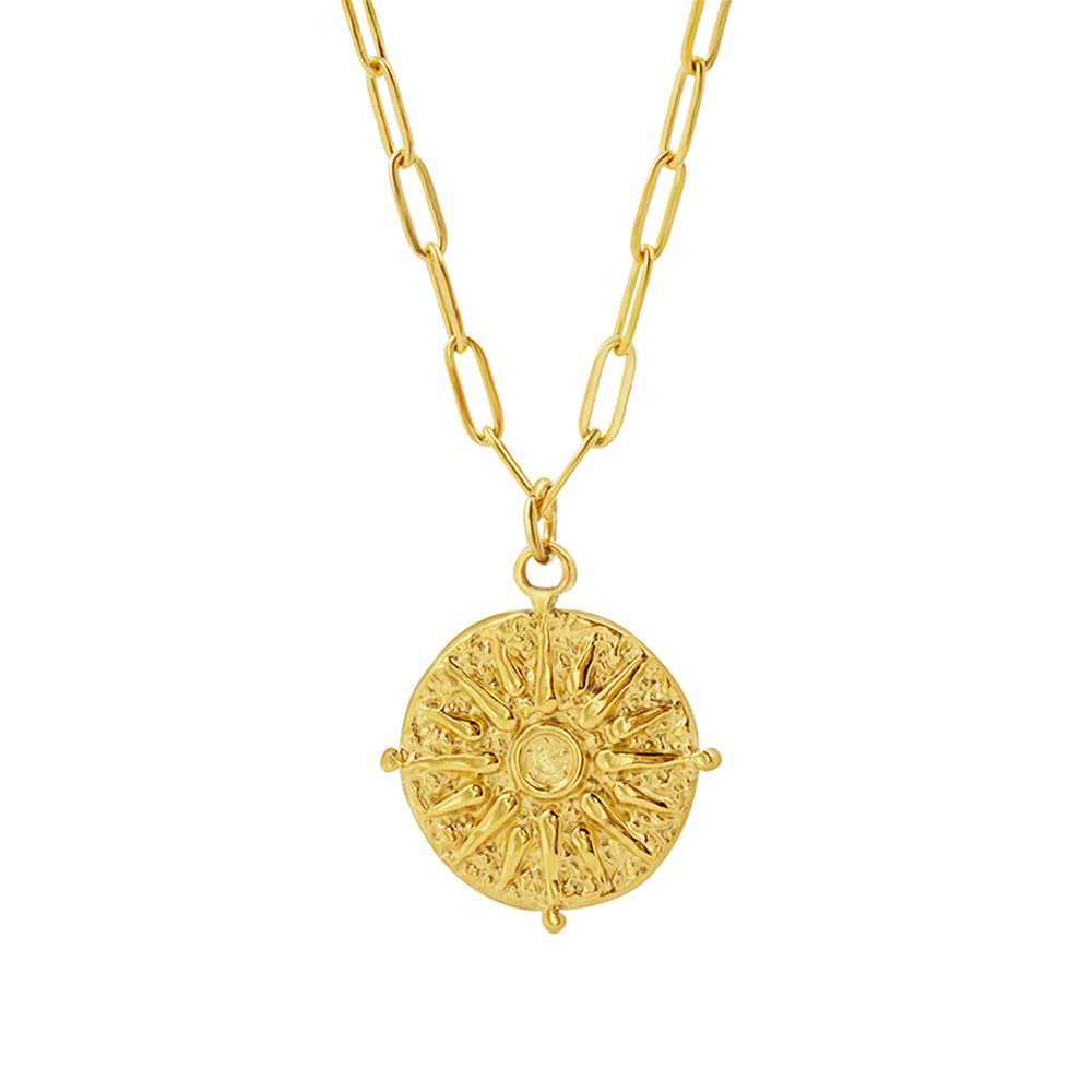 Collier pendentif rond en acie - Coin Necklace Delicate avis et prix