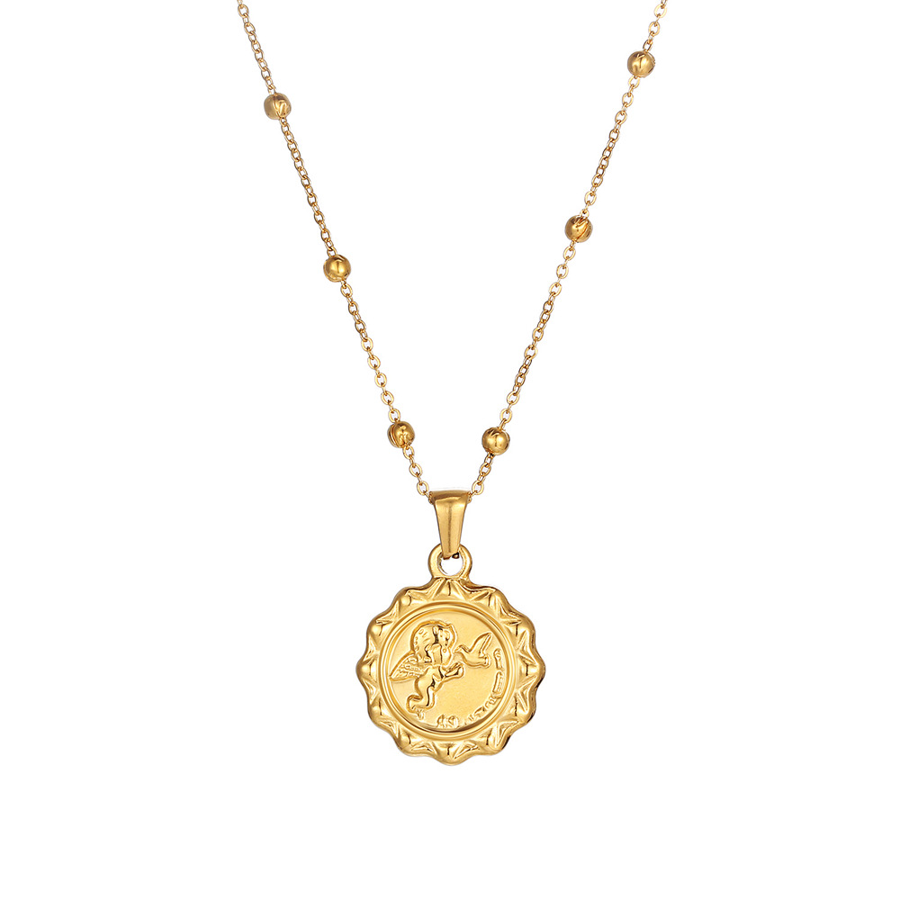 Collier pendentif rond en acie - Coin Necklace Delicate avis et prix