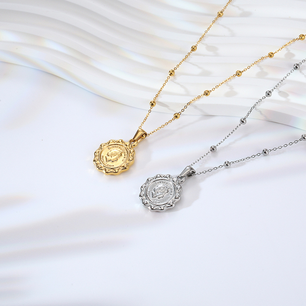 Collier pendentif rond en acie - Coin Necklace Delicate avis et prix